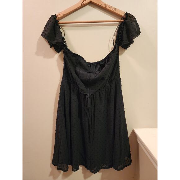 Area Stars off the Shoulder Ruffle Dot Print Dress in Black - Picture 2 of 8